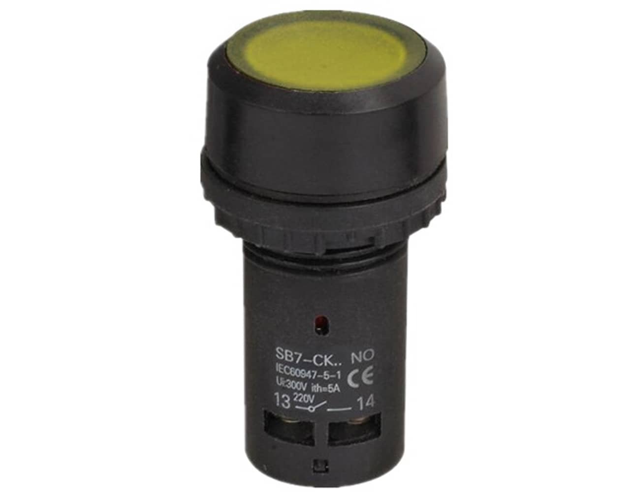 03.002.0280 ΜΠΟΥΤΟΝ ΧΩΝΕΥΤΟ Φ22 1NO ΜΕ LED ΚΙΤΡΙΝΟ MONOBLOCK SB7-CW3561 XND - Image 1