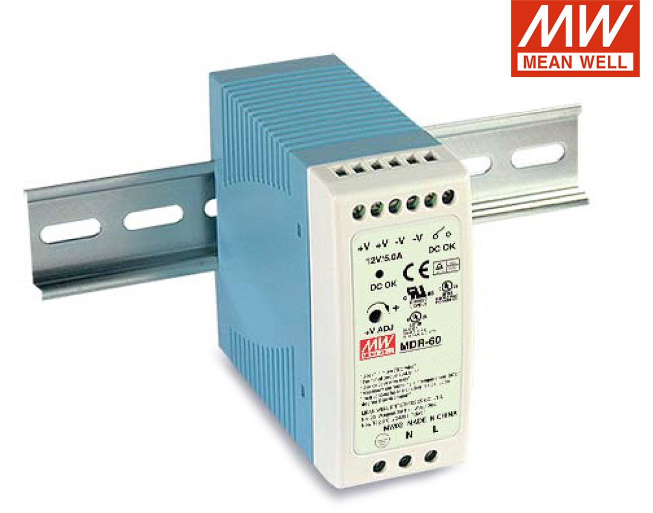 03.036.0011 ΤΡΟΦΟΔΟΤΙΚΟ ΡΑΓΑΣ 60W/24VDC/2.5A PFC ULTRA SLIM MDR-60-24 MEAN WELL - Image 1