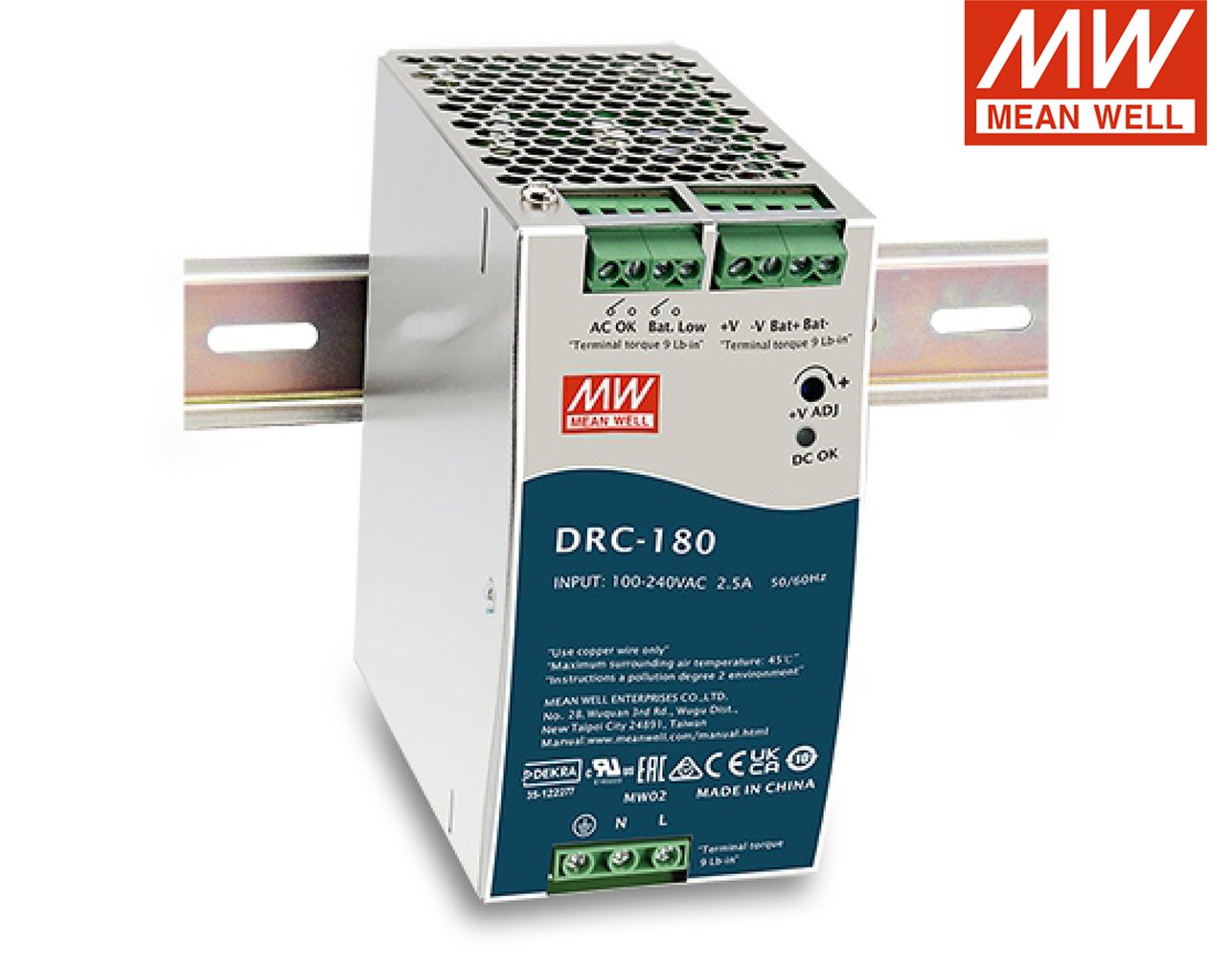 03.036.0036 ΤΡΟΦΟΔΟΤΙΚΟ ΡΑΓΑΣ 179.4W/27.6VDC/4.5A ΜΕ ΦΟΡΤΙΣΤΗ ΜΠΑΤΑΡΙΑΣ (UPS) DRC-180B MEAN WELL - Image 1