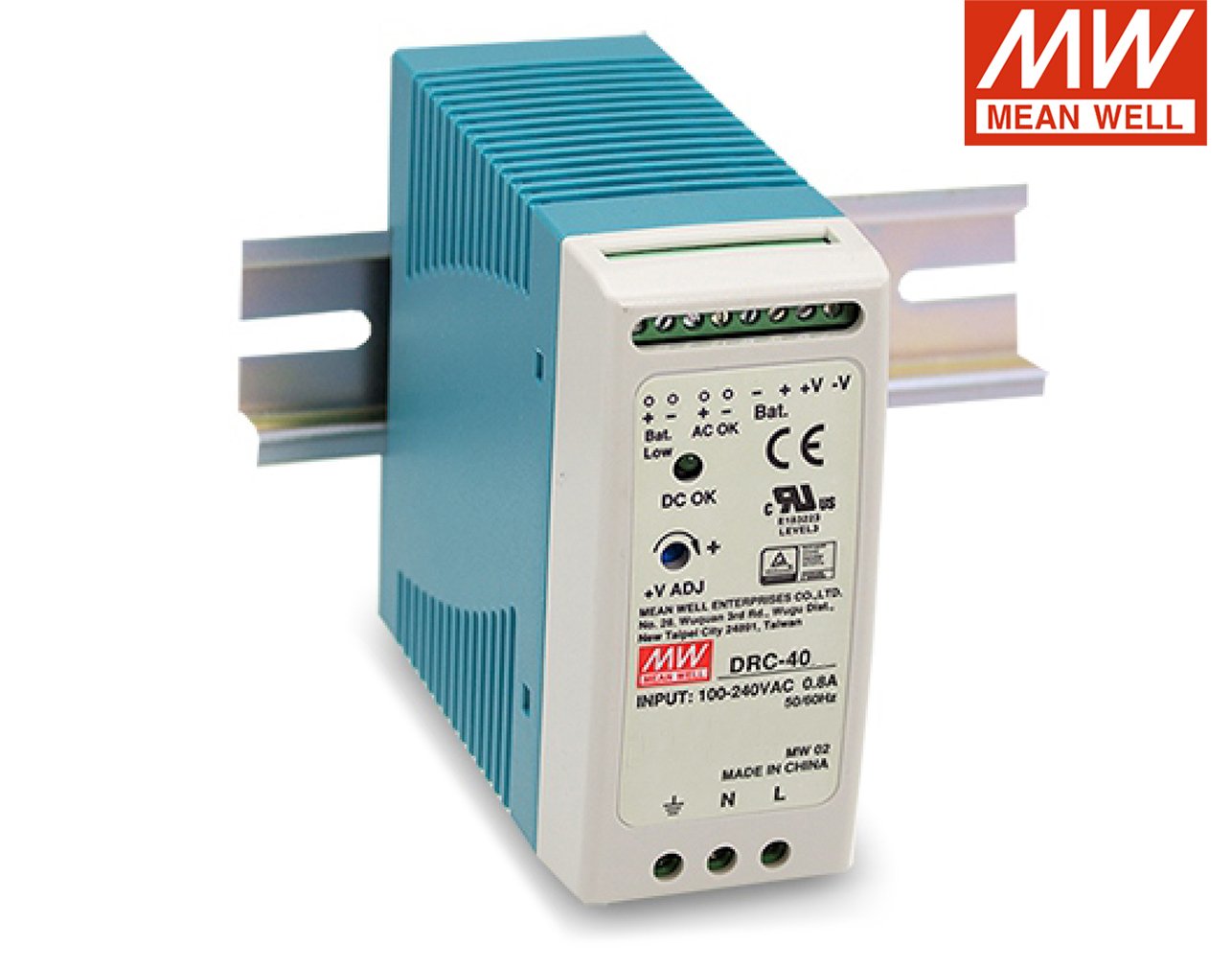 03.036.0221 ΤΡΟΦΟΔΟΤΙΚΟ ΡΑΓΑΣ 40.02W/27.6VDC/0.95A ΜΕ ΦΟΡΤΙΣΤΗ ΜΠΑΤΑΡΙΑΣ (UPS) DRC-40B MEAN WELL - Image 1