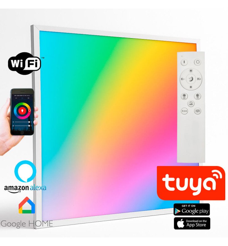 led-panel-60x60-dimmable-40w-cct-rgb-smart-google-alexa Οροφής Led Panel Tuya Smart driver 40W RGB + CCT 60×60 - Image 1