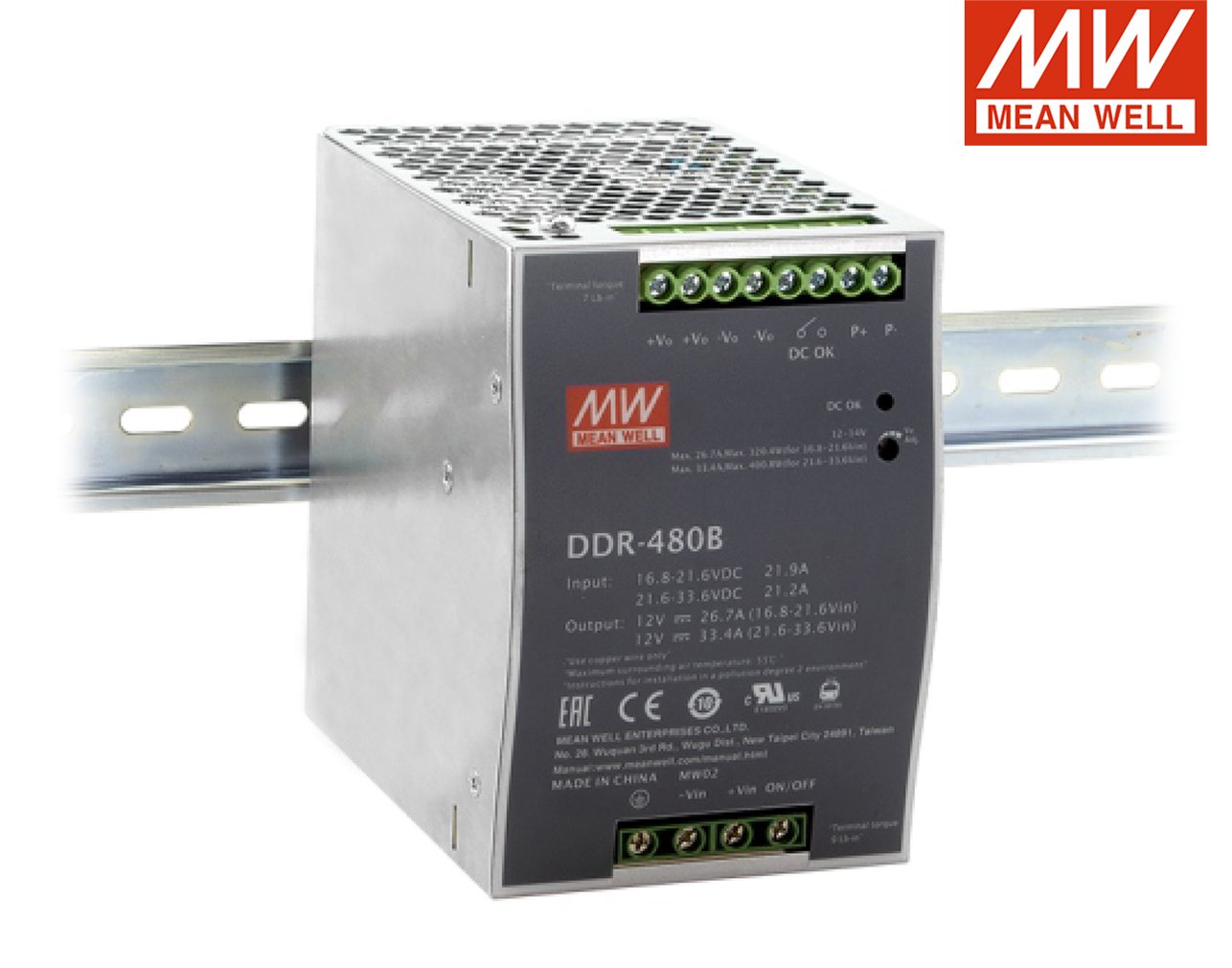 01.133.0265 CONVERTER DC/DC ΡΑΓΑΣ 480W/16.8-33.6V/24V/20A DDR-480B-24 MEAN WELL - Image 1