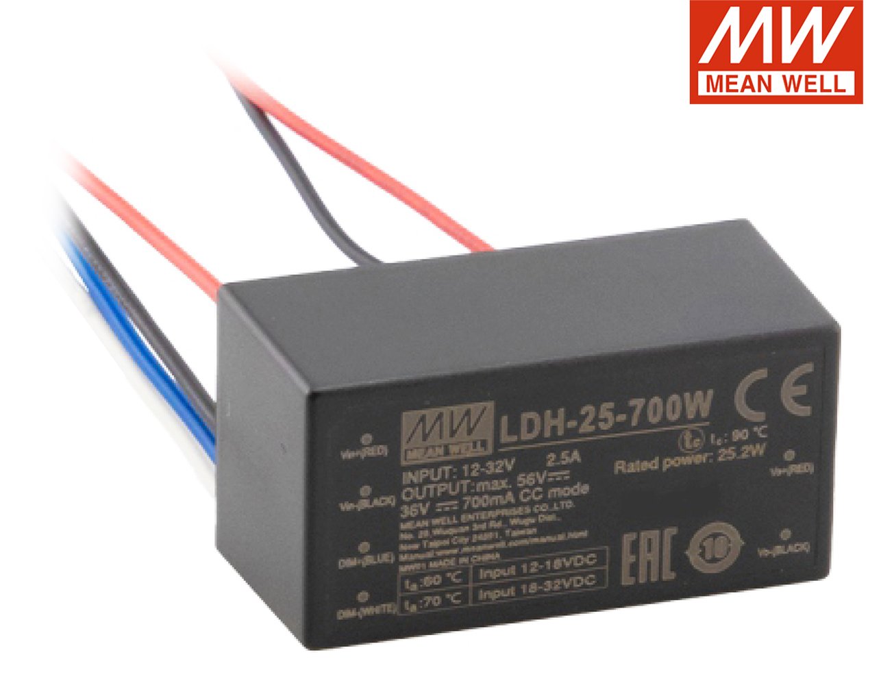 01.133.0274 CONVERTER DC/DC LED 21W/9.5-32V/12.5-84V/250mA LDH-25-250W MEAN WELL - Image 1