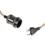 GLOBOSTAR® WHIP 77663 Μοντέρνο DIY Φωτιστικό με Υφασμάτινο Καλώδιο, Ντουί 1 x E27, Διακόπτη On/Off & Πρίζα AC 220-240V IP20 - Μπεζ & Μαύρο Νίκελ - Μ150 x Π4 x Υ4cm - Image 2