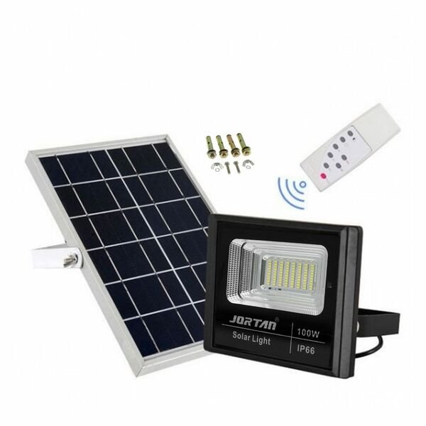 Jortan-JT-BJ100W_ptas-8t Led Αδιάβροχος Ηλιακός Προβολέας 100W 6400LM με Πάνελ και Τηλεχειριστήριο Jortan JT-BJ100W - Image 1