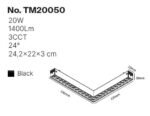 Inlight Γωνιακό γραμμικό φωτιστικό LED 20W,με Anti-glare Dots 3CCT, 120° για μαγνητική ράγα 220V, σε μαύρη απόχρωση D:24,2x22x3cm (TM20050) - Image 2