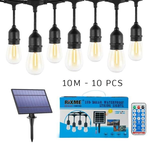hliakh-gorlanta-me-10-lampes Αδιάβροχη Ηλιακή Γιρλάντα Φωτισμού 10m με 10 Λάμπες σε Θερμό Λευκό Φωτισμό και Τηλεκοντρόλ Rixme RZ-0133 - Image 1